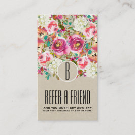 Tarjeta De Recomendación Elegante Floral Rústico Kraft Monograma Shabby Chi