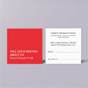 Tarjeta De Recomendación Elegante Limpio Audaz Rojo Blanco Salón