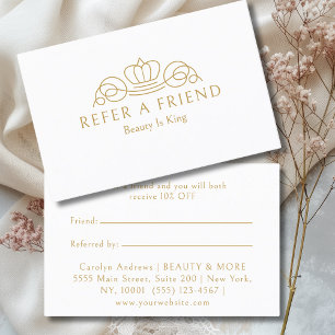 Tarjeta De Recomendación Elegante Logotipo de Corona Salón Blanco