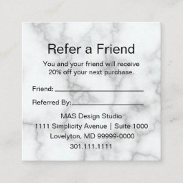 Tarjeta De Recomendación Elegante Mármol Blanco Tu Logo Aquí