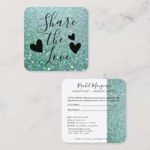 Tarjeta De Recomendación Elegante Purpurina Verde Sparkly Verde azulado