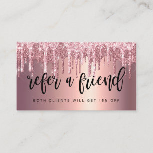 Tarjeta De Recomendación Elegante rosa de cobre purpurina oro gotea maquill