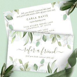 Tarjeta De Recomendación Elegante Rustico Aquarela Follaje Verde