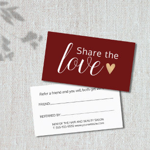 Tarjeta De Recomendación Elegante salón de belleza color rojo blanco dorad