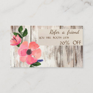 Tarjeta De Recomendación Elegante ,Textura de madera,Floral,Tarjeta de refe