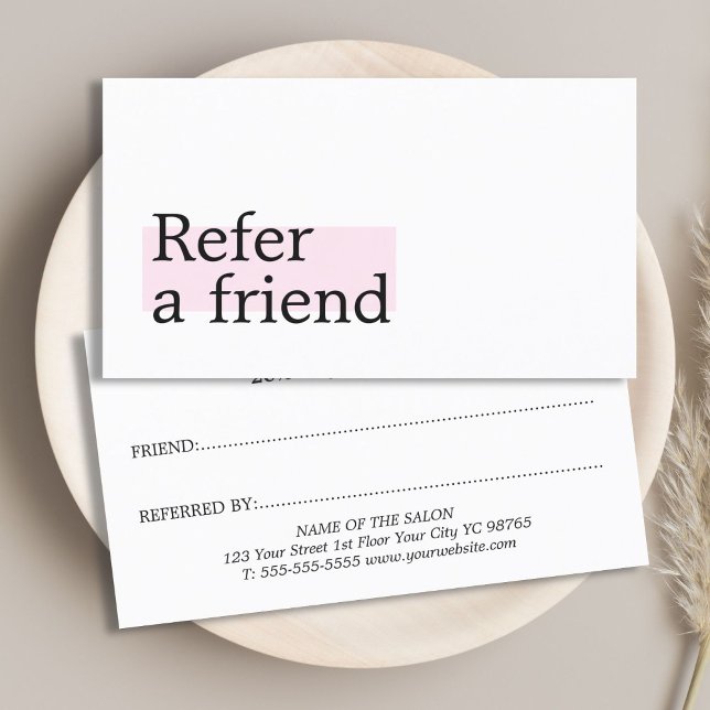 Tarjeta De Recomendación Elegante y Estilizado Salón de Belleza Rosa Blanca (Subido por el creador)