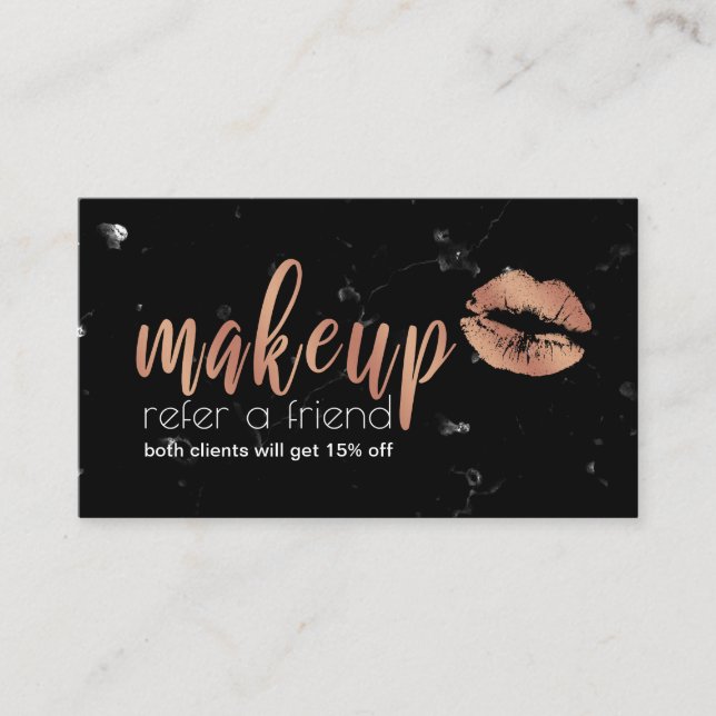 Tarjeta De Recomendación Elegantes labios de oro de rosa de cobre y maquill (Anverso)