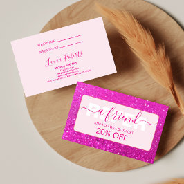 Tarjeta De Recomendación Estética Limpia Brillo Rosa Fucsia