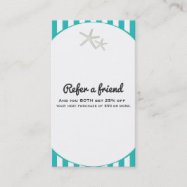 Tarjeta De Recomendación Estrella de Mar Verde Azul Turquesa Rayada Recomie