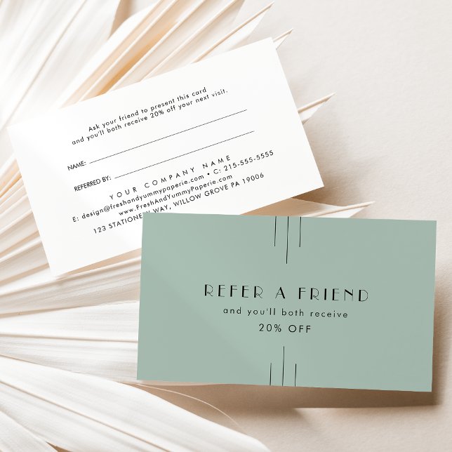 Tarjeta De Recomendación EVERLY Art Deco Sage Green Modern Refer A Friend (EVERLY Art Deco Sage Green Modern Refer A Friend Referral Card)