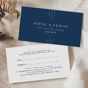 Tarjeta De Recomendación EVERLY Clásico Art Deco Azul Marino Referir un Ami