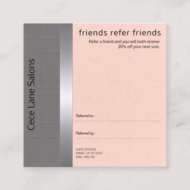 Tarjeta De Recomendación Femenino & Chic | Melocotón & Gris (Anverso)