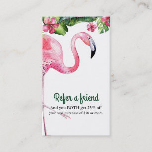 Tarjeta De Recomendación Flamingo rosa e hibiscus Tropical hacen referencia