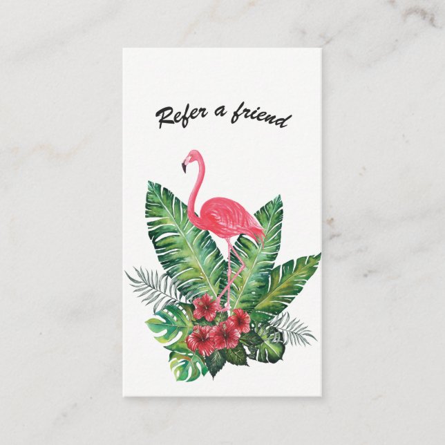 Tarjeta De Recomendación Flamingo rosa Floral tropical referirse a un amigo (Anverso)