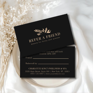 Tarjeta De Recomendación Floral Minimalista Botánico Negro