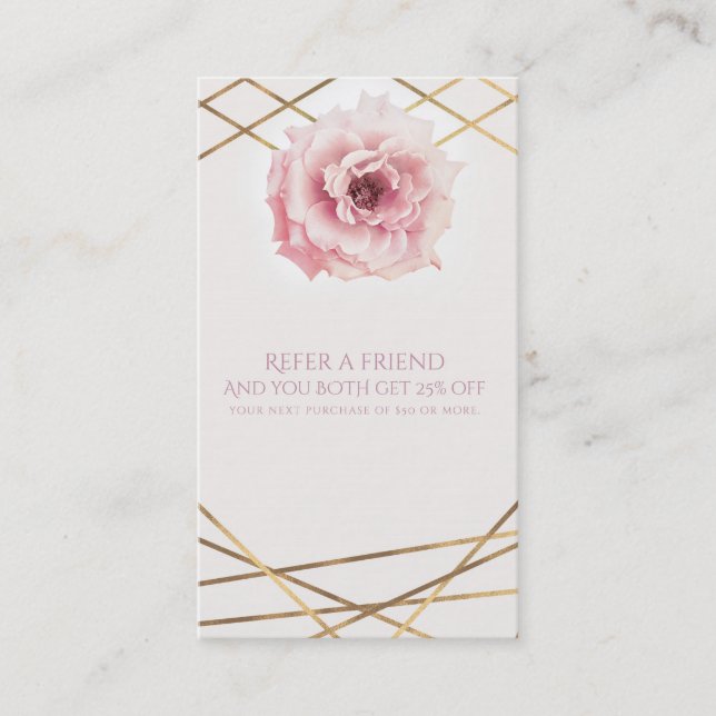 Tarjeta De Recomendación Floral Rosa y Dorado Glam Elegante Recomienda a un (Anverso)