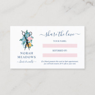Tarjeta De Recomendación Floral Scisor White Hair Stylist Share Love
