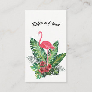 Tarjeta De Recomendación Florales tropicales del flamenco rosado refieren a
