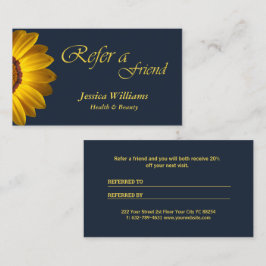 Tarjeta De Recomendación Flores amarillas en monograma de fondo azul marino