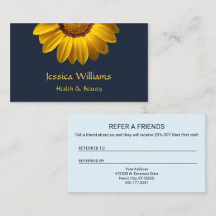 Tarjeta De Recomendación Flores amarillas en monograma de fondo azul marino