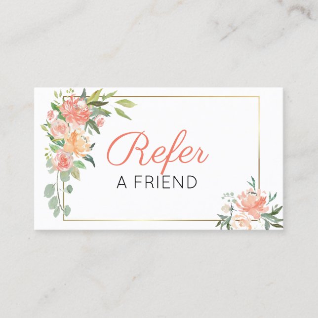 Tarjeta De Recomendación Flores de Acuarela Melocotón (Anverso)
