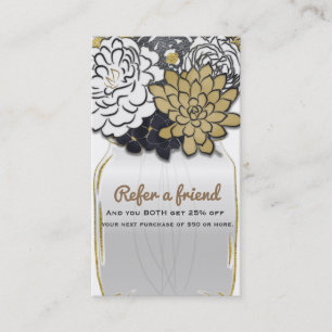 Tarjeta De Recomendación Flores en Tarro de Mason Gris Rústico Dorado Recom