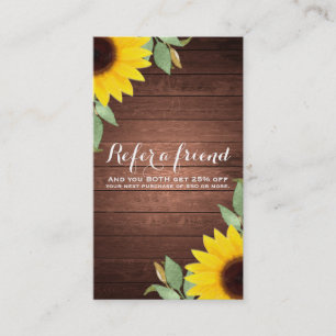 Tarjeta De Recomendación Girasoles Miel Rústica Madera Chic Recomienda a un