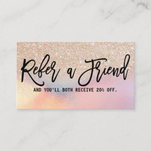 Tarjeta De Recomendación Girly Gold Purpurina irlandés Holographic Ombre