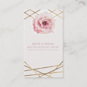 Tarjeta De Recomendación Glam Elegant Floral Rosa y Oro Refiera a un Amigo
