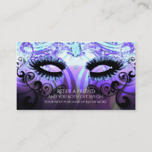 Tarjeta De Recomendación GLAM EYELASHES Púrpura Salón de Belleza Recomienda