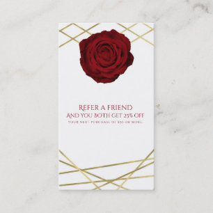 Tarjeta De Recomendación Glam Floral de Líneas Rojas de Rosa y Oro remite a