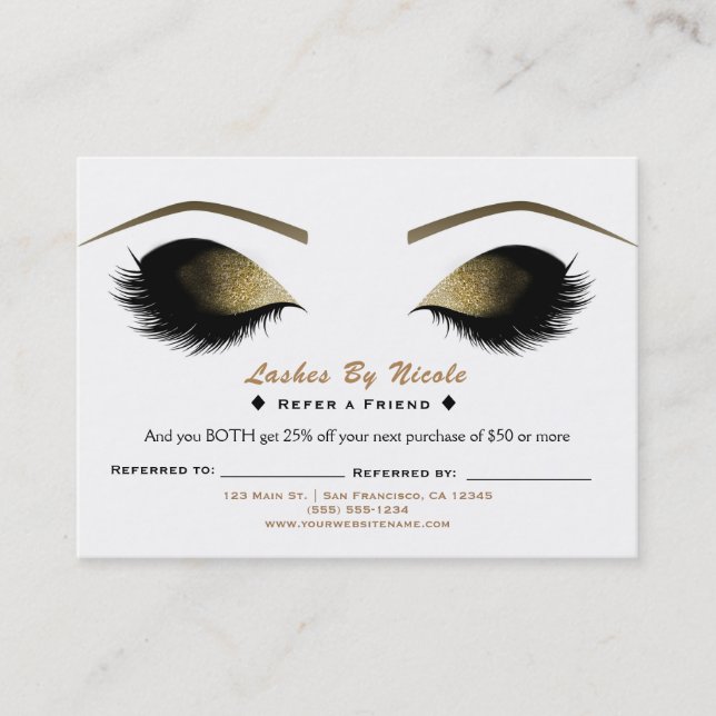 Tarjeta De Recomendación Glam Makeup Eyelashes le remiten a un amigo despué (Anverso)