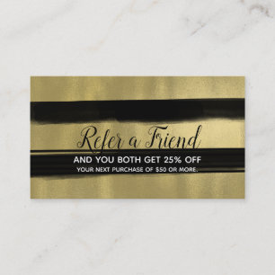 Tarjeta De Recomendación Glamour Moderno Negro y Dorado Cepillo Recomienda 