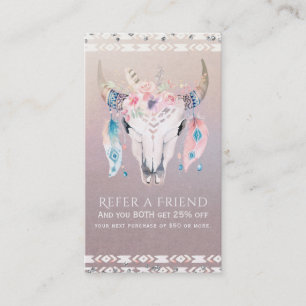 Tarjeta De Recomendación Glámour Rústico Boho Floral Cráneo de Vaca Recomie