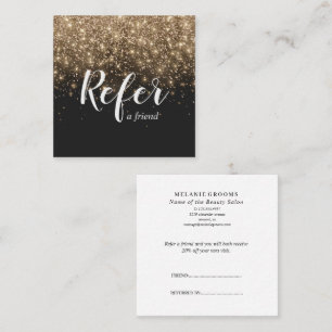 Tarjeta De Recomendación Glitter Dorado y Negro Referir a un Amigo Elegante