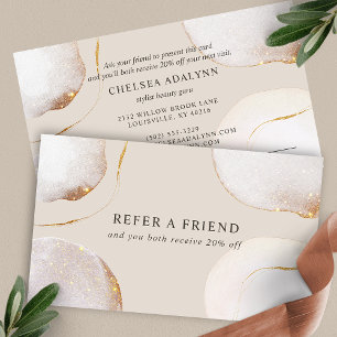 Tarjeta De Recomendación Glitter Luxe Elegante Dorado Acuarela Abstracta