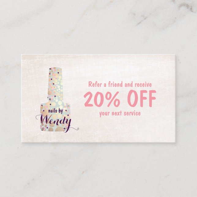 Tarjeta De Recomendación Gold Circles Nail Salon Manicurist Referendum (Anverso)
