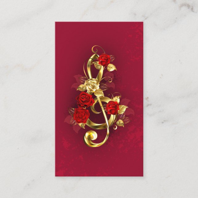 Tarjeta De Recomendación Golden Treble Clef con flores Rosas (Anverso)