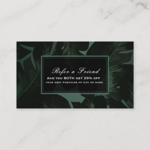 Tarjeta De Recomendación Green & Black Chic Hojas Tropicales Recomienda a u