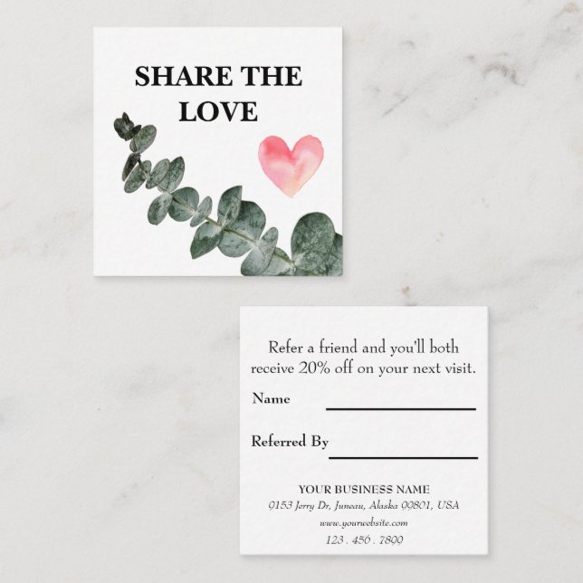 Tarjeta De Recomendación Greenery Eucalyptus Simple Business  (Anverso / Reverso)