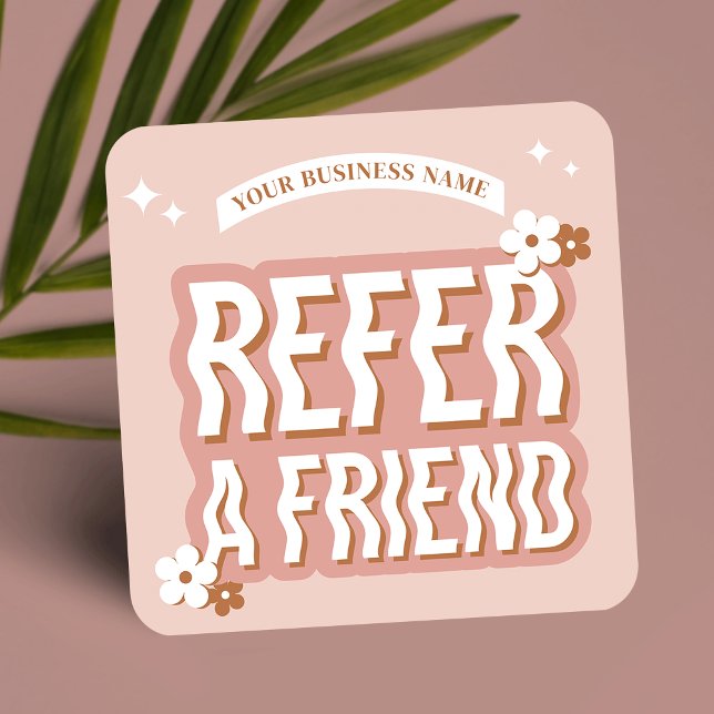 Tarjeta De Recomendación Groovy remite a un amigo a la moda salón de bellez (Groovy and fun business referral discount cards, featuring retro fonts and trendy design)
