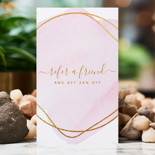 Tarjeta De Recomendación Guión Rosa Rubor Acuarela Dorado Círculo Negocios