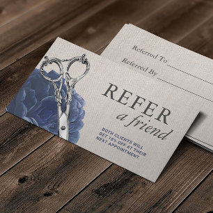 Tarjeta De Recomendación Hair Stylist Vintage Flower Scisor Salon Referon