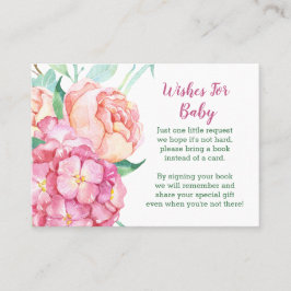 Tarjeta De Recomendación Hidrangea rosa y peonía "Bring a book" Baby Shower