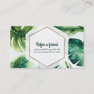 Tarjeta De Recomendación Hojas Tropicales Verdes Blancas Elegantes Recomien
