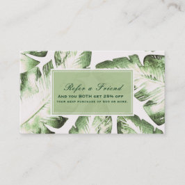 Tarjeta De Recomendación Hojas Tropicales Verdes Blancas Elegantes Recomien