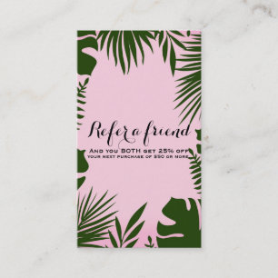 Tarjeta De Recomendación Hojas Verdes Tropicales Rosadas Isla Recomienda a 