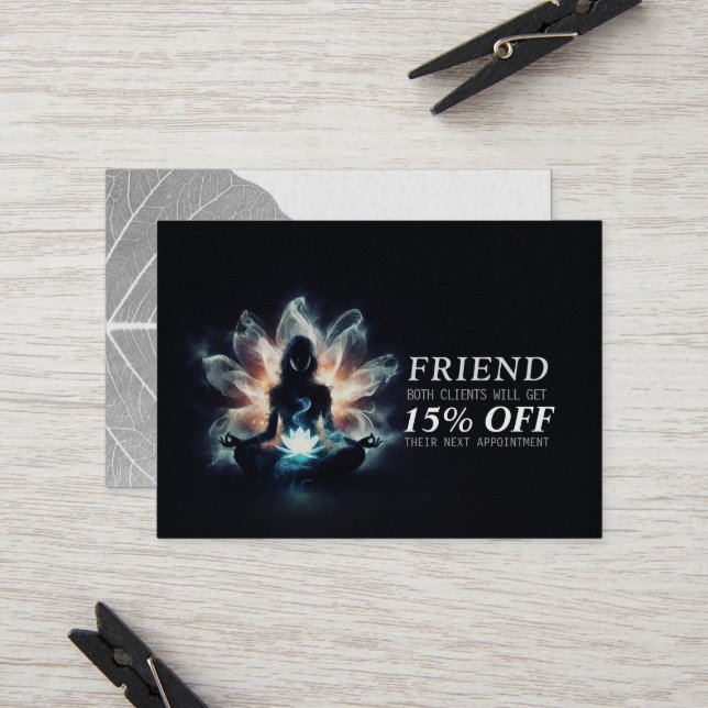 Tarjeta De Recomendación Instructor de Yoga Meditación Pose GlowMist Lotus (Anverso/Reverso In Situ)