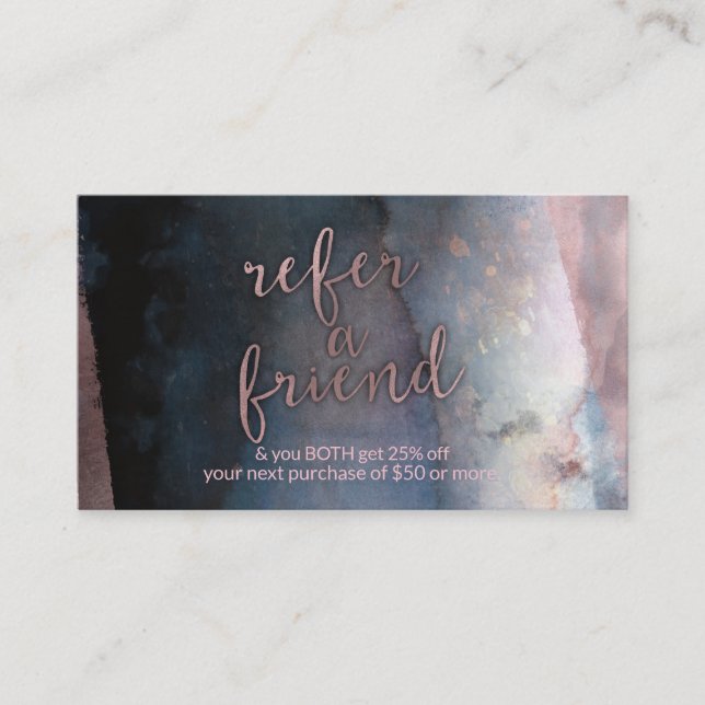 Tarjeta De Recomendación La acuarela moderna azul y el oro Rosa son amigos (Anverso)