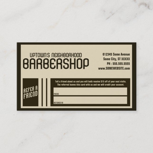 Tarjeta De Recomendación la barbería retra refiere a un amigo (Anverso)